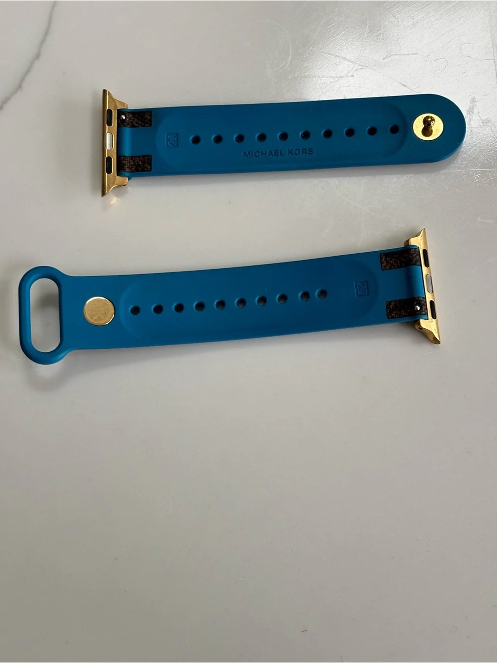 38 MM Michael Kors Blue and Brown Stripe Smartwatch Strap with Gold Accents